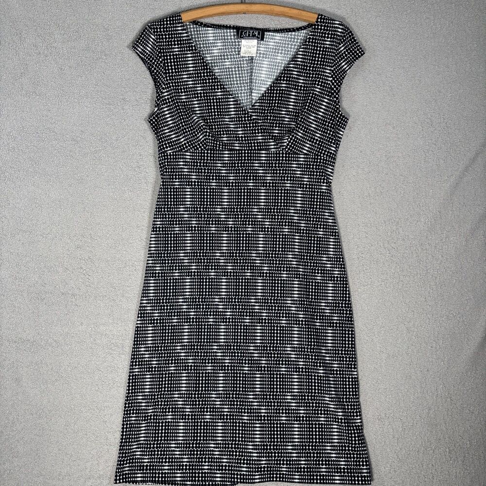 Vintage City Triangles Babydoll Dress Women's Size M Black White Geometric Y2K